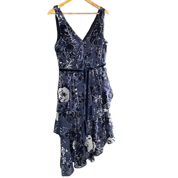 Marchesa Notte Ruffle Tiered Velvet Cocktail Dress Navy silver accents Size 8 - Picture 7 of 11